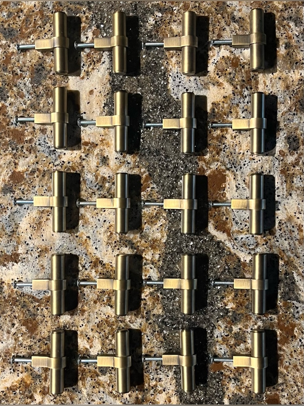 20 Cosmas Pulls / Knobs Brushed Aged Brass Drawer Hardware Modern T Bar 181BAB